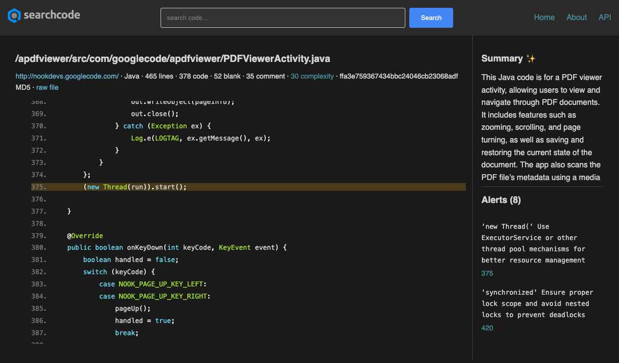 Example searchcode code page